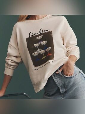 ANTHROPOLOGIE MAEVE X NATALIA BAGNIEWSKA CIN CIN COCKTAIL SWEATSHIRT
